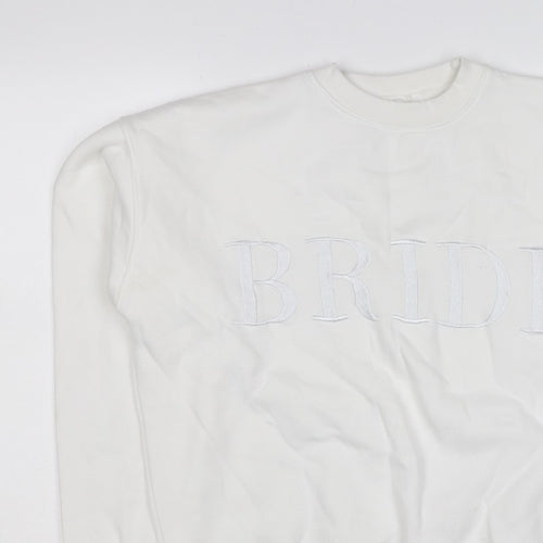 Six Stories Women’s White S Bride Embroidered Crew Neck Pullover Sweatshirt
