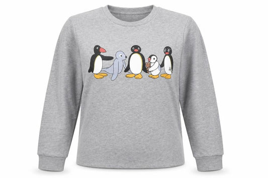 Front view of ASOS Women’s Grey Pingu Penguin Graphic Crew Neck Sweatshirt UK 6