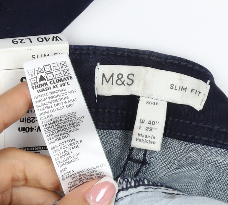 Marks & Spencer Men's Navy W40 L29 Slim Fit Stretch Jeans