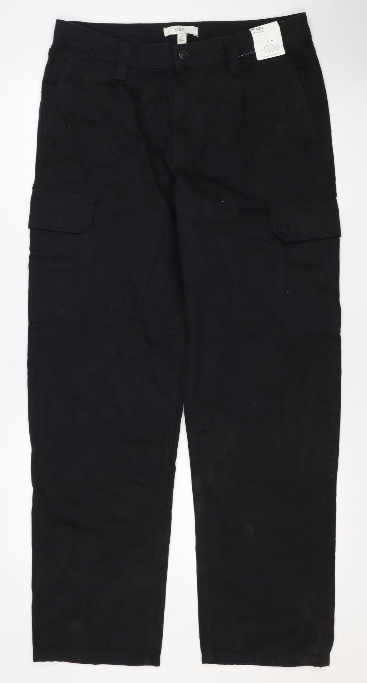 Marks and Spencer Men's Black M Long Straight Cargo Cotton Jeans