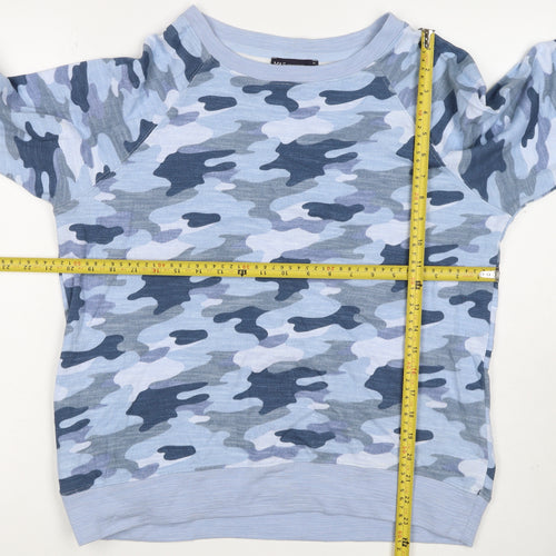 M&S Collection Women's Blue Camo Crew Neck Pullover Sweatshirt UK 14