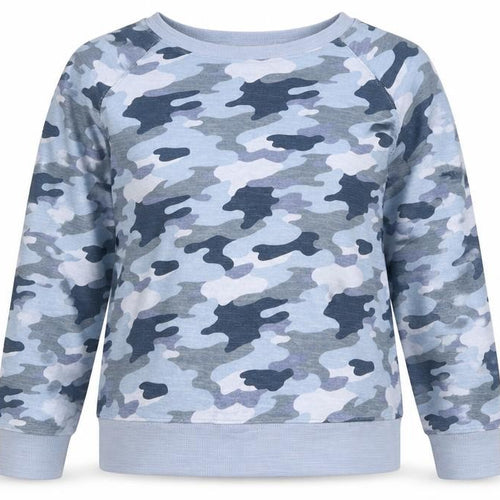 M&S Collection Women's Blue Camo Crew Neck Pullover Sweatshirt UK 14