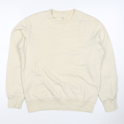 UNIQLO Men’s Beige M Crew Neck Pullover Cotton Sweatshirt Classic