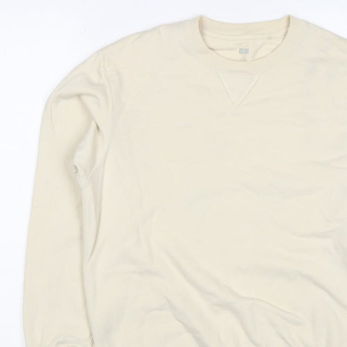 UNIQLO Men’s Beige M Crew Neck Pullover Cotton Sweatshirt Classic