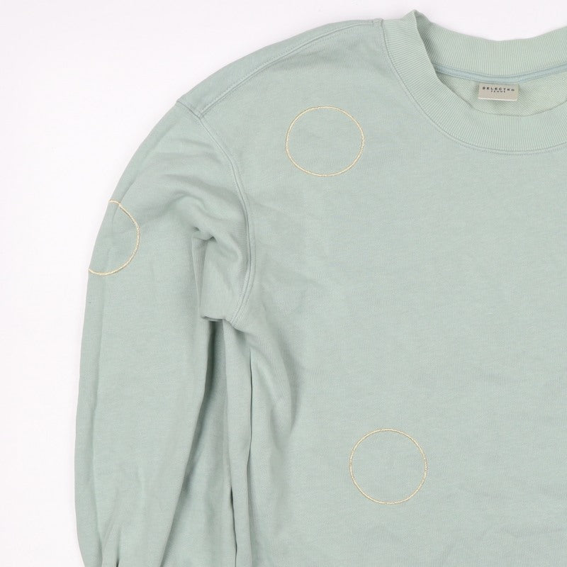 Selected Femme Unisex Green L Embroidered Circle Pullover Sweatshirt
