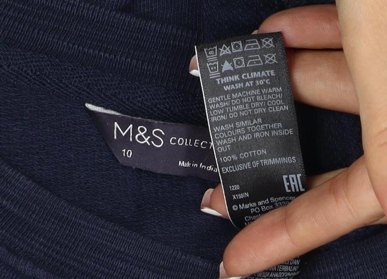 M&S Women’s Navy Los Angeles Cotton Raglan Sweatshirt UK 10