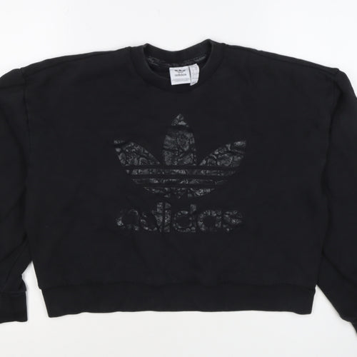 adidas Girls Black 9-10 Years Pullover Sweatshirt Trefoil Logo
