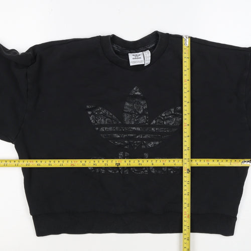 adidas Girls Black 9-10 Years Pullover Sweatshirt Trefoil Logo