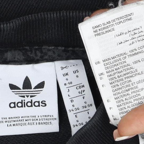 adidas Girls Black 9-10 Years Pullover Sweatshirt Trefoil Logo