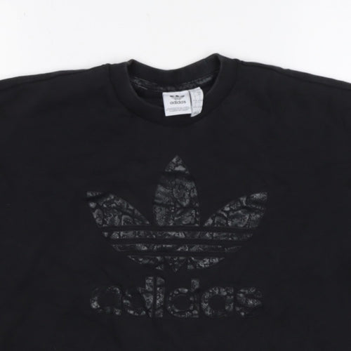 adidas Girls Black 9-10 Years Pullover Sweatshirt Trefoil Logo