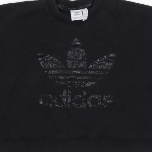adidas Girls Black 9-10 Years Pullover Sweatshirt Trefoil Logo