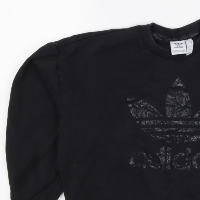 adidas Girls Black 9-10 Years Pullover Sweatshirt Trefoil Logo