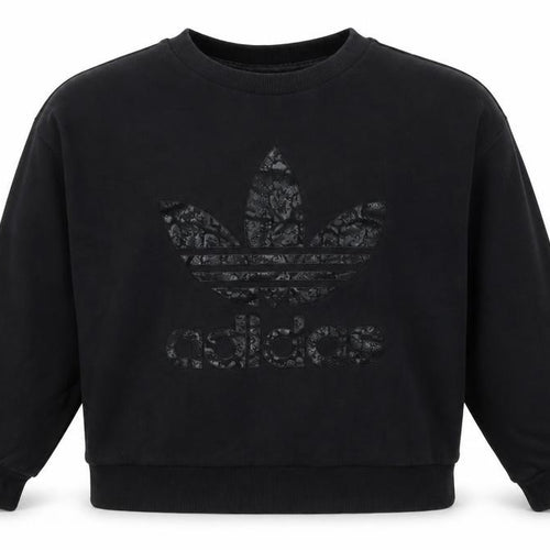 adidas Girls Black 9-10 Years Pullover Sweatshirt Trefoil Logo