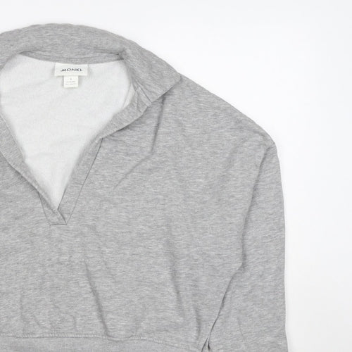 Monki Women Grey S Hooded V-Neck Pullover Sweatshirt Fleece