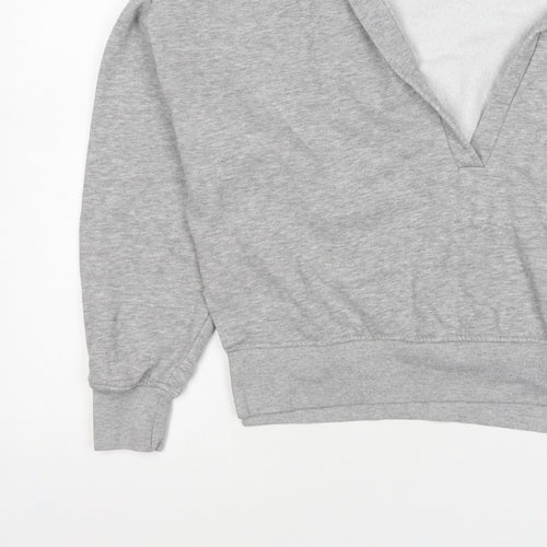 Monki Women Grey S Hooded V-Neck Pullover Sweatshirt Fleece