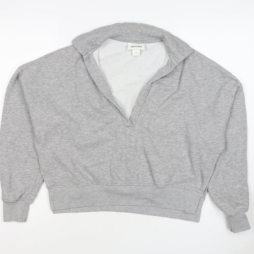 Monki Women Grey S Hooded V-Neck Pullover Sweatshirt Fleece