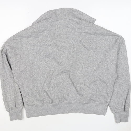 Monki Women Grey S Hooded V-Neck Pullover Sweatshirt Fleece