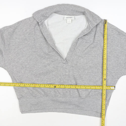 Monki Women Grey S Hooded V-Neck Pullover Sweatshirt Fleece