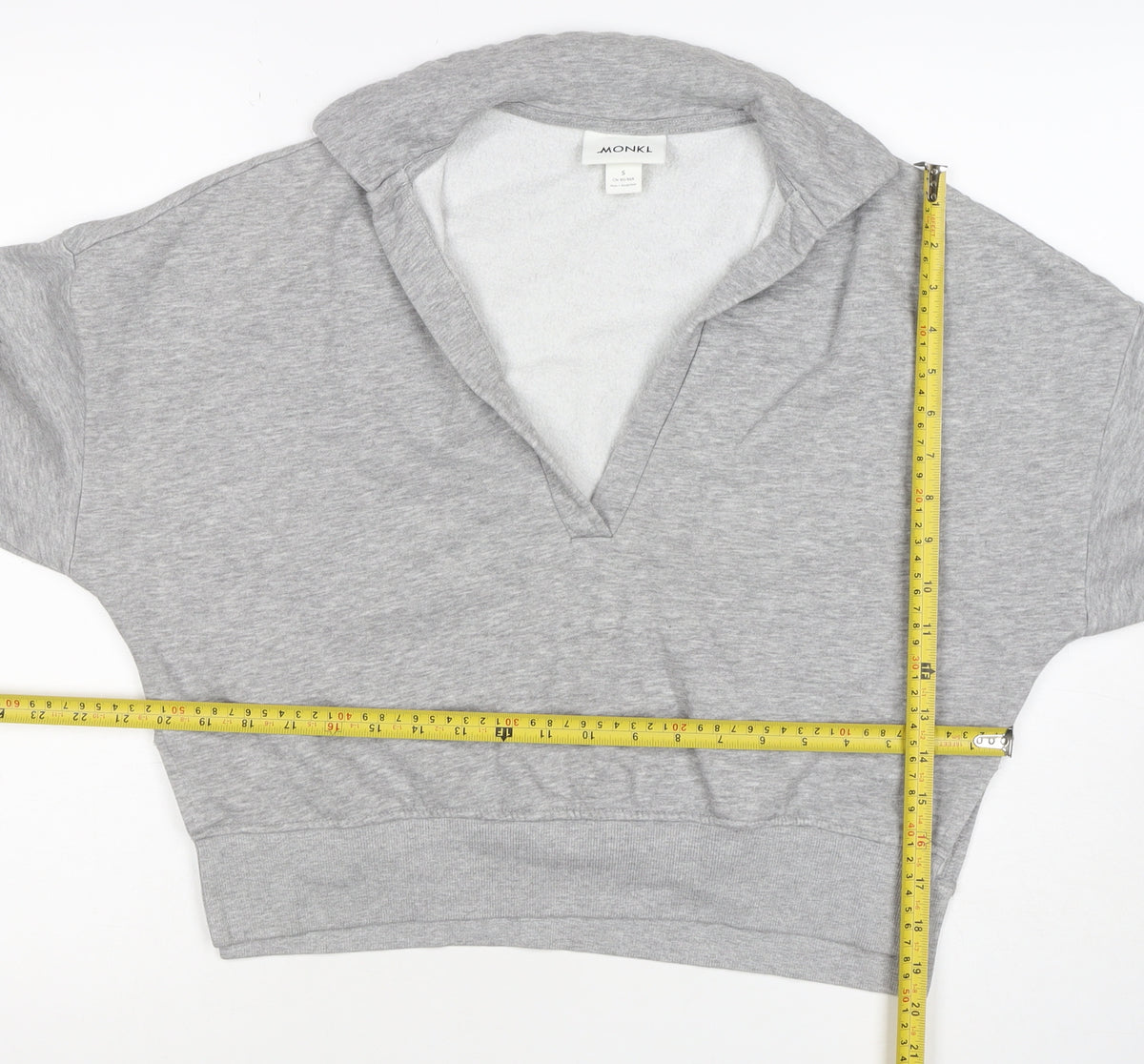 Monki Women Grey S Hooded V-Neck Pullover Sweatshirt Fleece