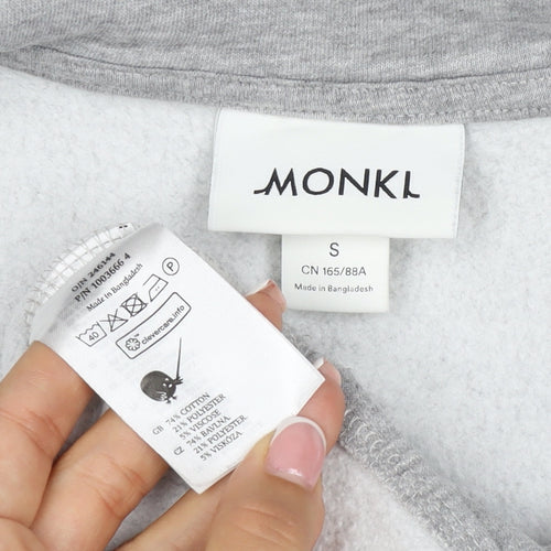 Monki Women Grey S Hooded V-Neck Pullover Sweatshirt Fleece