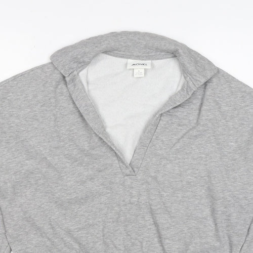 Monki Women Grey S Hooded V-Neck Pullover Sweatshirt Fleece
