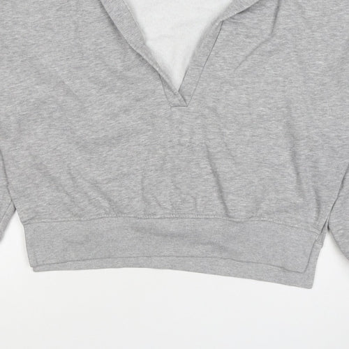 Monki Women Grey S Hooded V-Neck Pullover Sweatshirt Fleece
