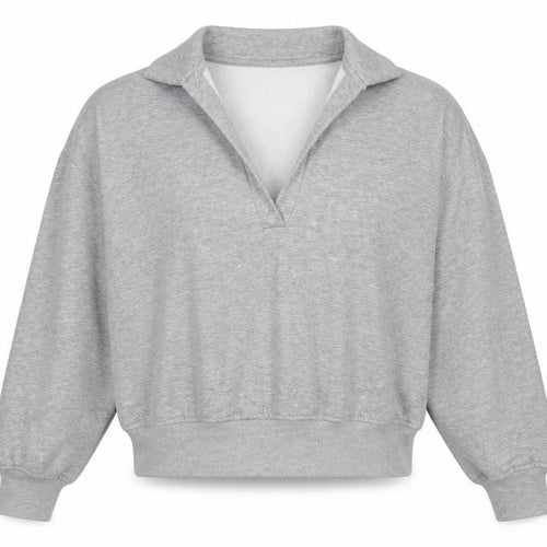 Monki Women Grey S Hooded V-Neck Pullover Sweatshirt Fleece
