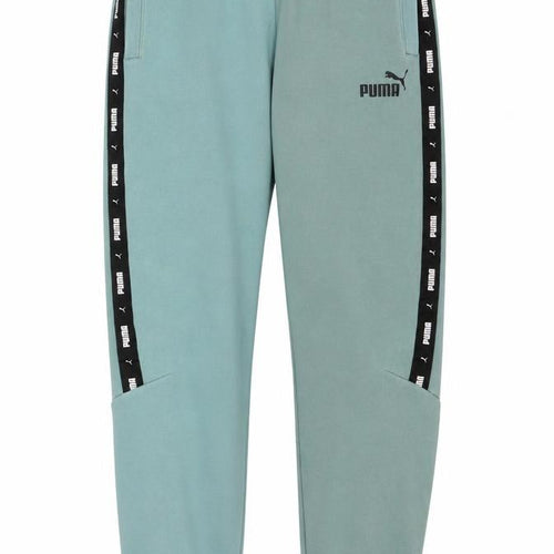 Puma Boys Green Track Pants 13-14 Years Cotton Blend Logo Tape Joggers