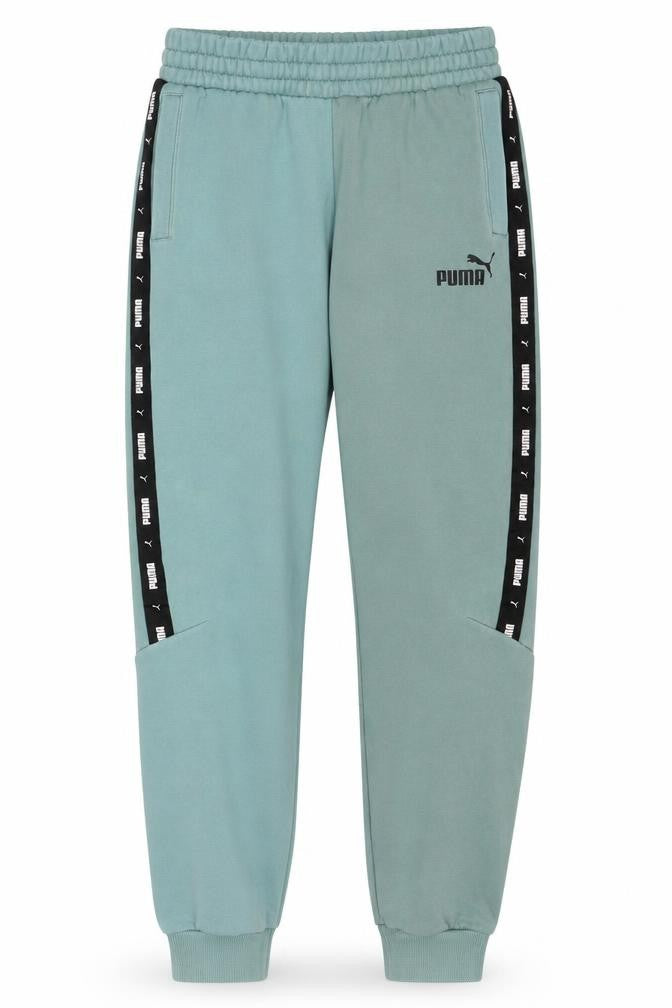 Puma Boys Green Track Pants 13-14 Years Cotton Blend Logo Tape Joggers