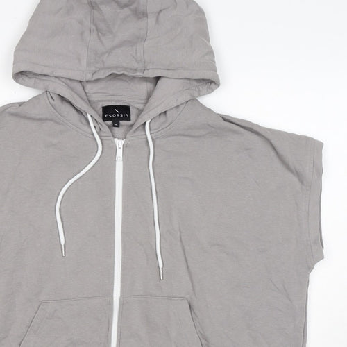 Enorsia Men Grey XL Sleeveless Full Zip Hooded Fleece Vest Hoodie