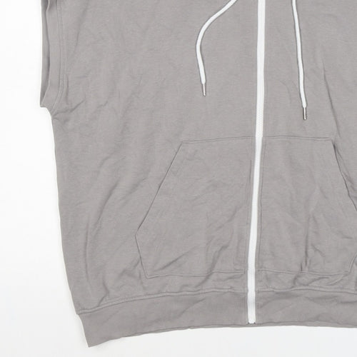 Enorsia Men Grey XL Sleeveless Full Zip Hooded Fleece Vest Hoodie