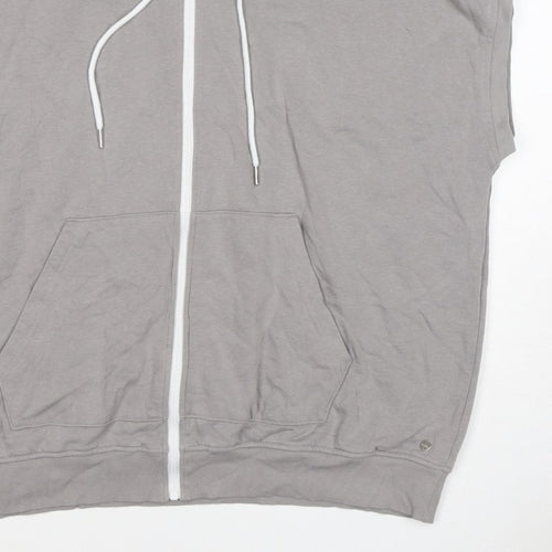 Enorsia Men Grey XL Sleeveless Full Zip Hooded Fleece Vest Hoodie