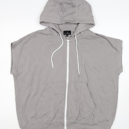 Enorsia Men Grey XL Sleeveless Full Zip Hooded Fleece Vest Hoodie