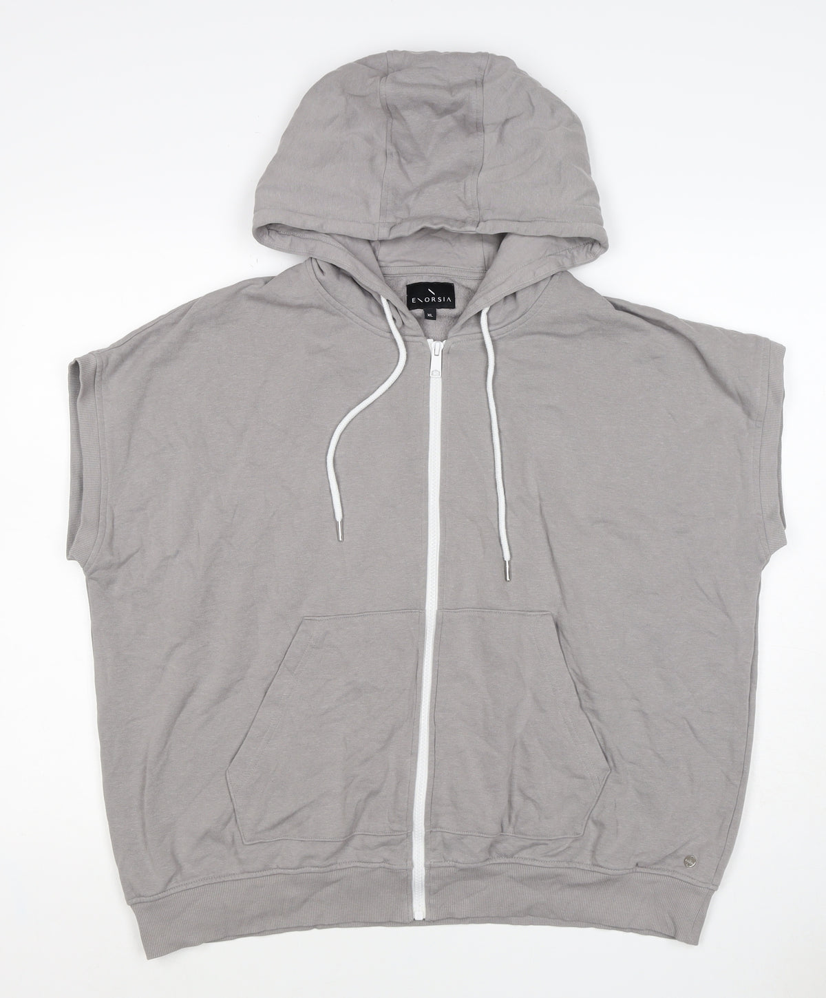 Enorsia Men Grey XL Sleeveless Full Zip Hooded Fleece Vest Hoodie