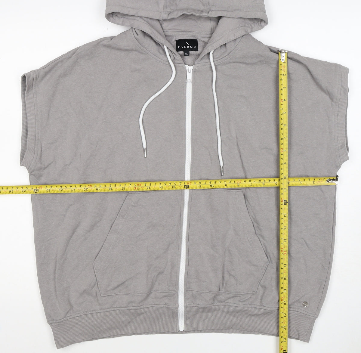 Enorsia Men Grey XL Sleeveless Full Zip Hooded Fleece Vest Hoodie