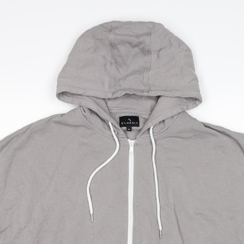 Enorsia Men Grey XL Sleeveless Full Zip Hooded Fleece Vest Hoodie