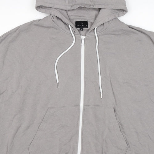 Enorsia Men Grey XL Sleeveless Full Zip Hooded Fleece Vest Hoodie