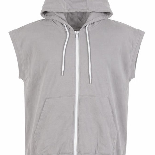 Enorsia Men Grey XL Sleeveless Full Zip Hooded Fleece Vest Hoodie