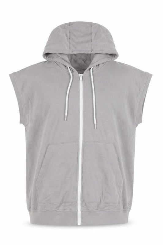 Enorsia Men Grey XL Sleeveless Full Zip Hooded Fleece Vest Hoodie