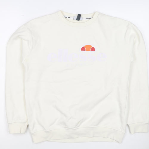 Ellesse Women’s Ivory UK 10 Pullover Logo Crew Neck Sweatshirt