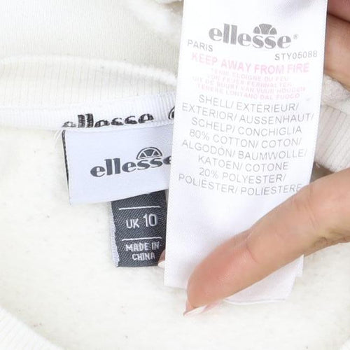 Ellesse Women’s Ivory UK 10 Pullover Logo Crew Neck Sweatshirt