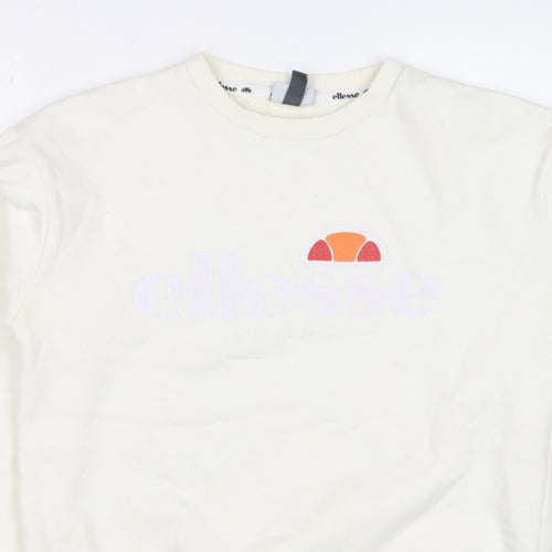 Ellesse Women’s Ivory UK 10 Pullover Logo Crew Neck Sweatshirt