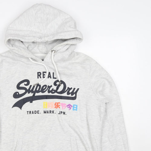 Superdry Women Grey UK 10 Pullover Hoodie Graphic Print Pockets