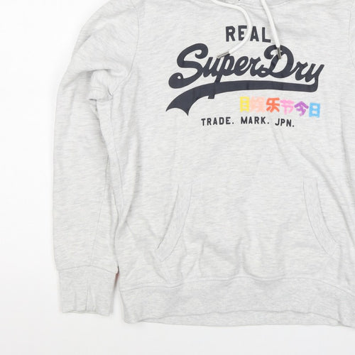 Superdry Women Grey UK 10 Pullover Hoodie Graphic Print Pockets