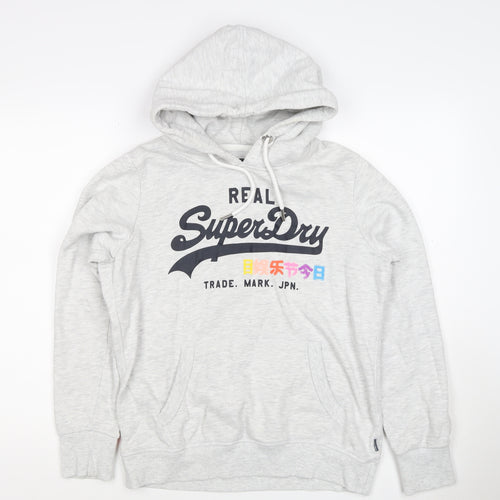 Superdry Women Grey UK 10 Pullover Hoodie Graphic Print Pockets
