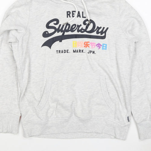 Superdry Women Grey UK 10 Pullover Hoodie Graphic Print Pockets