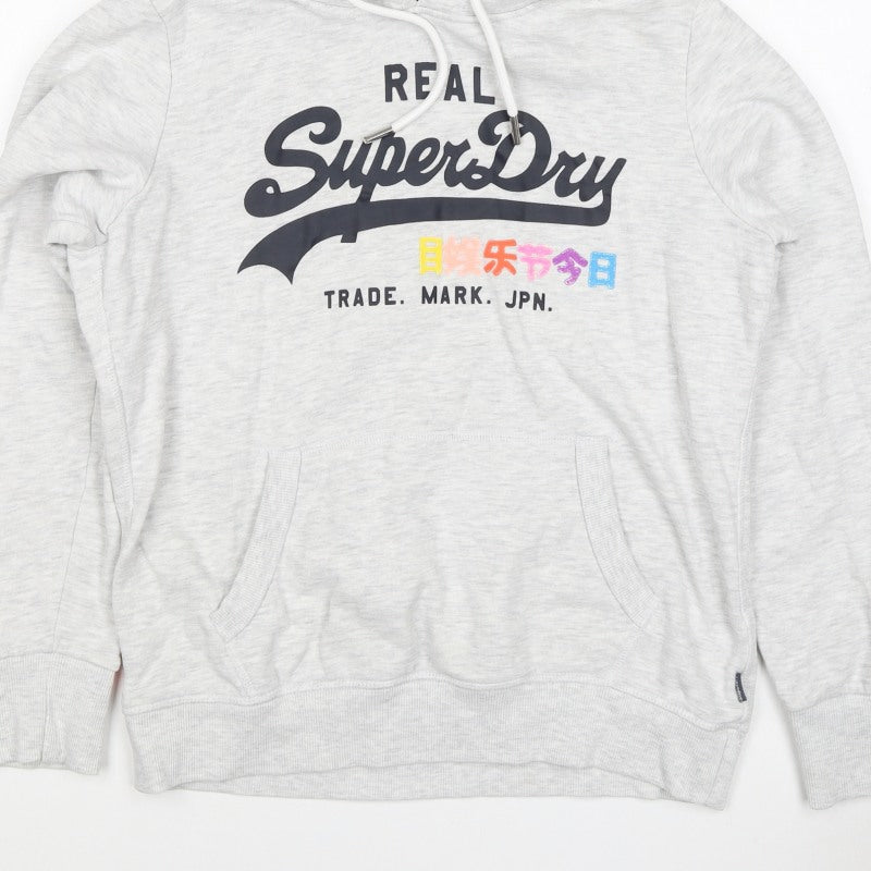 Superdry Women Grey UK 10 Pullover Hoodie Graphic Print Pockets