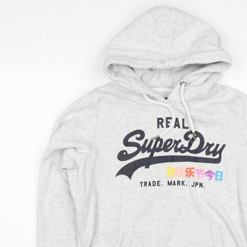 Superdry Women Grey UK 10 Pullover Hoodie Graphic Print Pockets