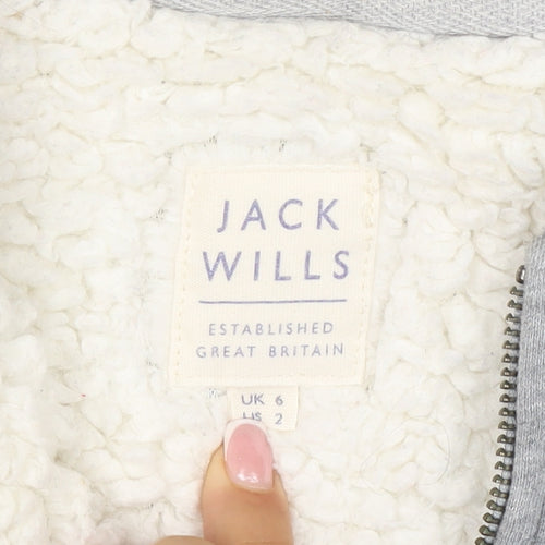 Jack Wills Women’s Grey UK 6 Full Zip Sherpa Lined Logo Hoodie