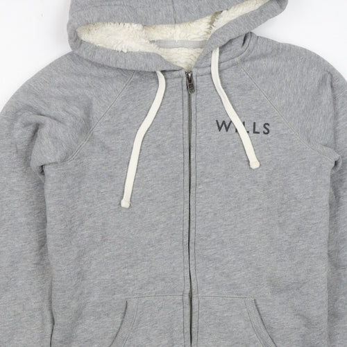Jack Wills Women’s Grey UK 6 Full Zip Sherpa Lined Logo Hoodie